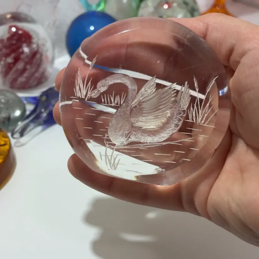 Carved Swan Clear Lucite Paperweight