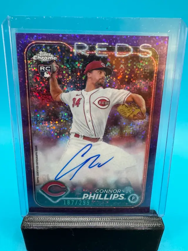 Connor Phillips Topps Chrome Purple Speckle Refractor Auto /299 RC Cincinnati Reds
