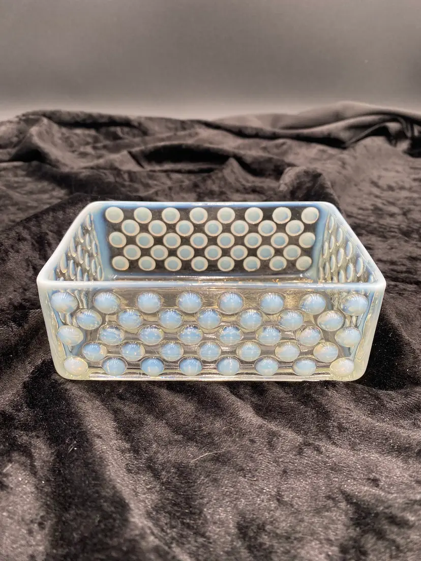 Vintage Anchor Hocking Cigarette Box, Moonstone Clear Opalescent, Trinket Tray