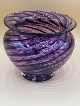 Swirled Hand Blown Art Glass Vase Purple Signed And Dated