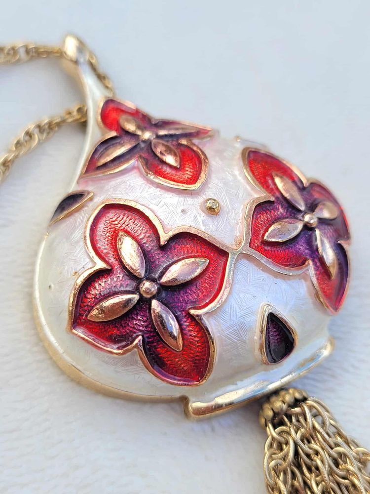 Vintage Hobé Christmas Holiday Ornament Tassel Signed Enamel Pendant Necklace