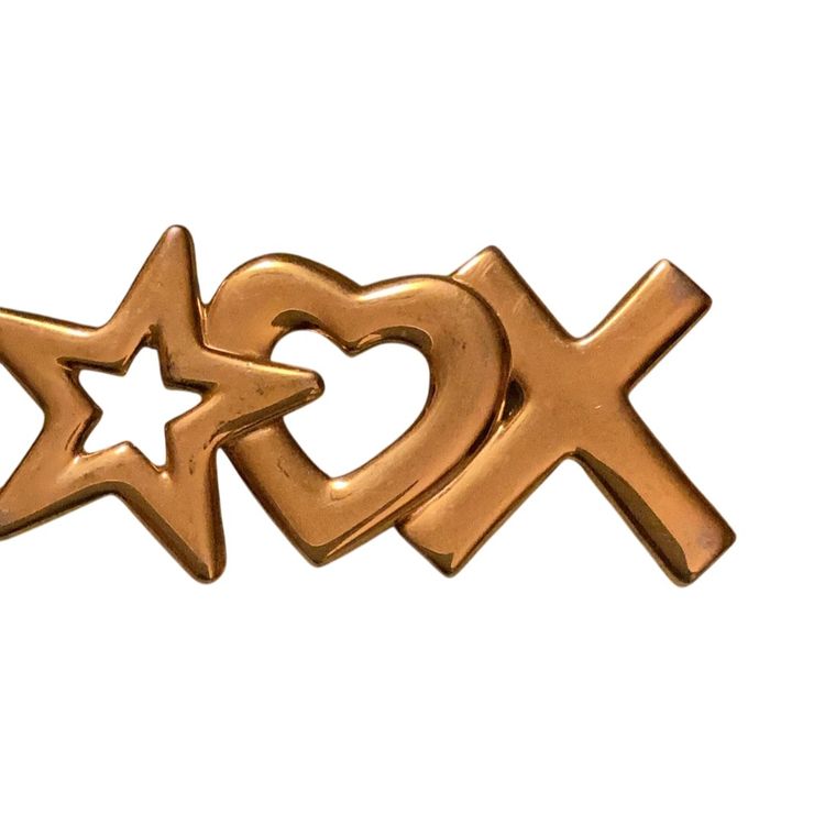 Star Heart And X Brooch Gold toned