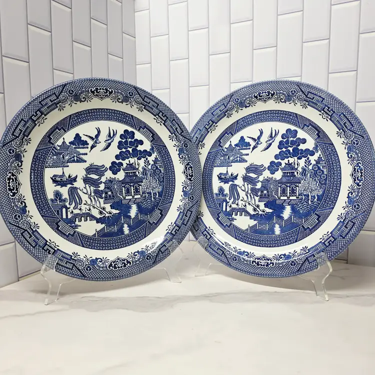 Set of 2 Chop Plates (Round Platters) by Churchill, Willow Blue (Georgian Shape) collection