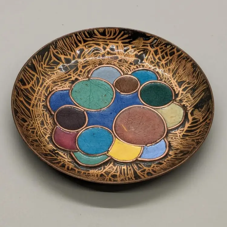 MCM Enameled On Copper Trinket Dish