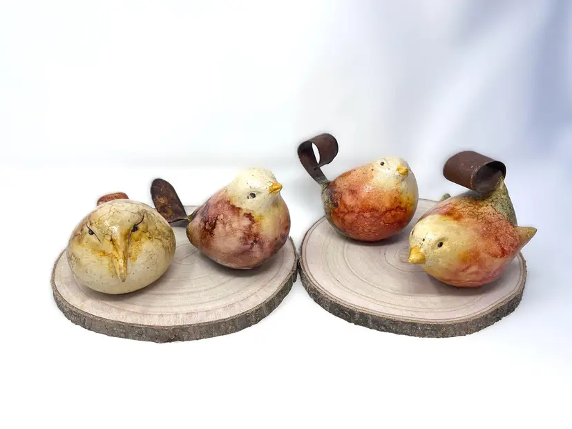 Knox and Harrison Cecille Bird Figurines: Set of 4 Mexican Red Clay (0103-24)