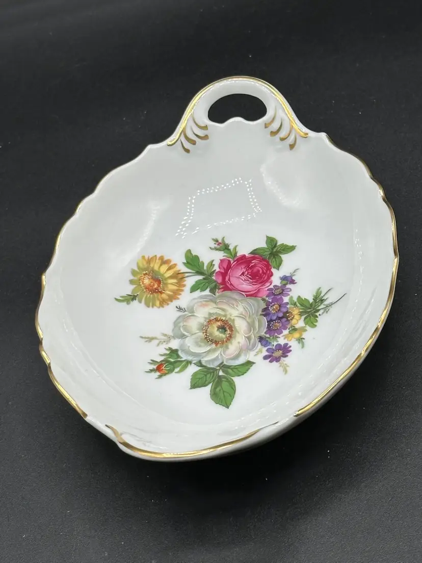 Vintage KAISER White Floral Gold Dish Tray Bowl AK W Germany Rare Spring Flower