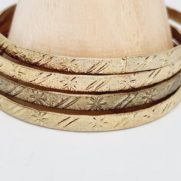 Vintage Lot Of 4 Textured Gold Tone Bangle Bracelet Etched Floral Star