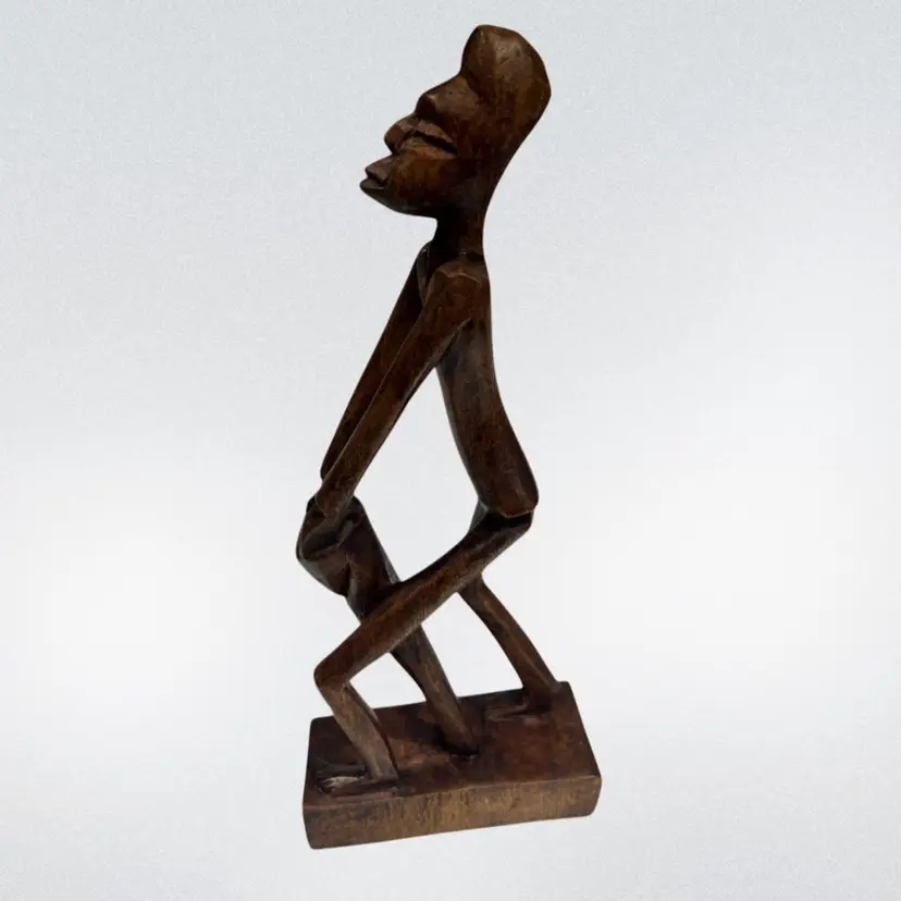 Hand-Carved -African Tribal Wood Sculpture – Drummer Figure – Folk Art- 10” Tall