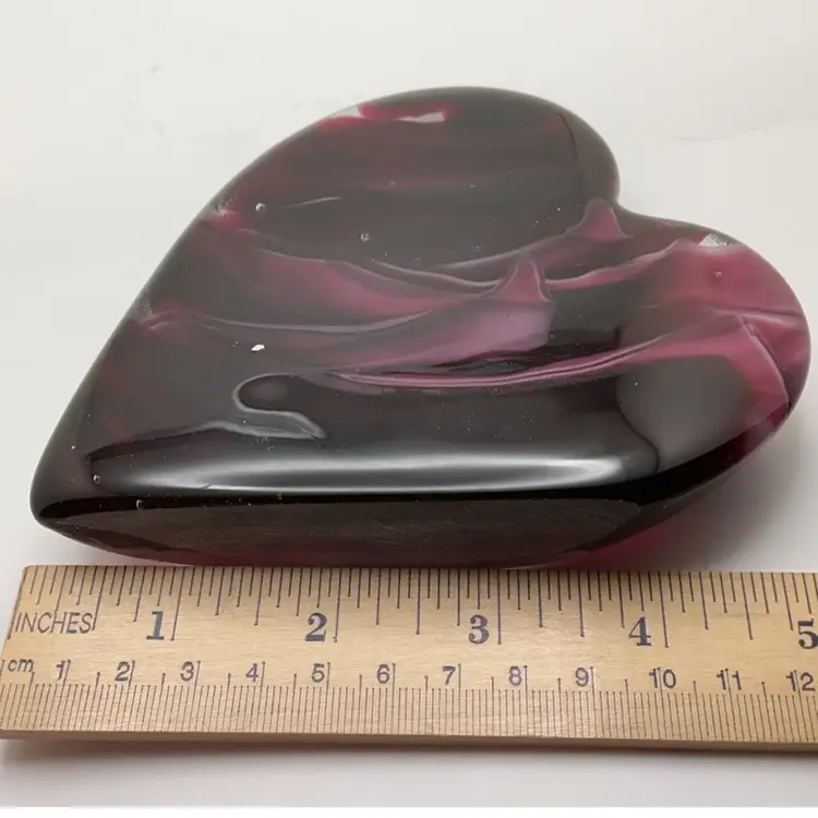 Made by Me! Fused Glass Vertical 5" Heart "Paperweight" Cranberry Red Handcrafted Studio