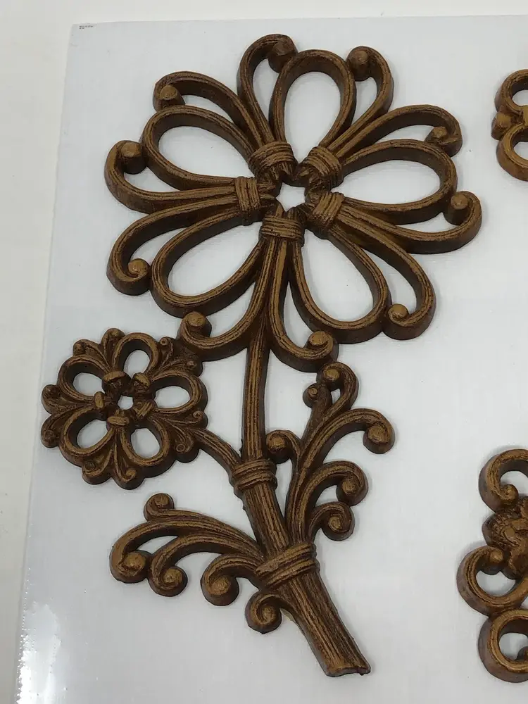 Wood Tone Wicker Look Homco Flower Wall Decor 3-Piece Set