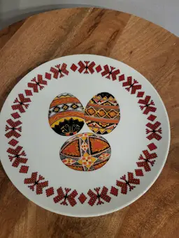 Vintage Ukranian Egg Decorative Plate Quilted Design