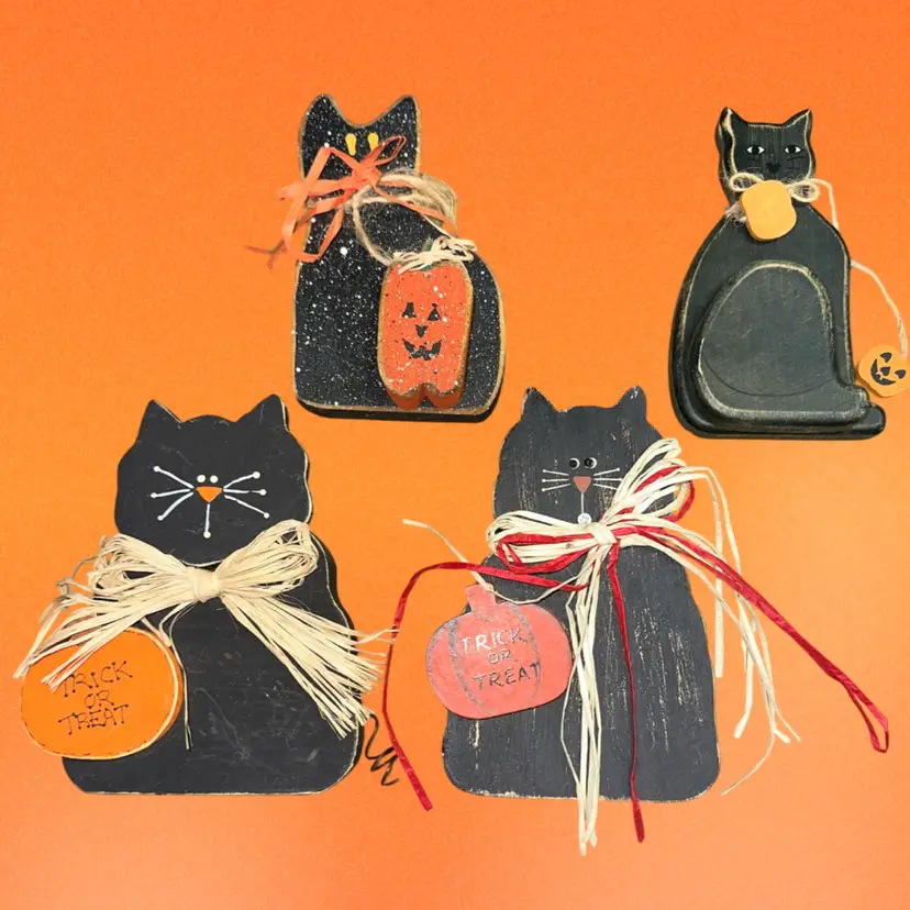 Wood Black Cat Halloween Shelf Sitters Set Of 4