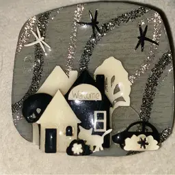 LUCINDA House Pin - Gray Background With 3 Layered Houses In Black And Cream ~ CAT! ~ VW Car ~ 3 Dragonflies … READ