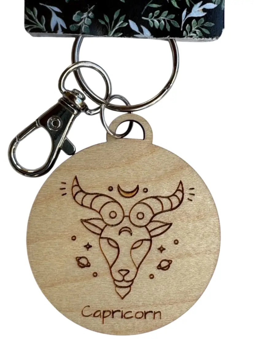 New Wooden Capricorn  Zodiac Engraved Keychain