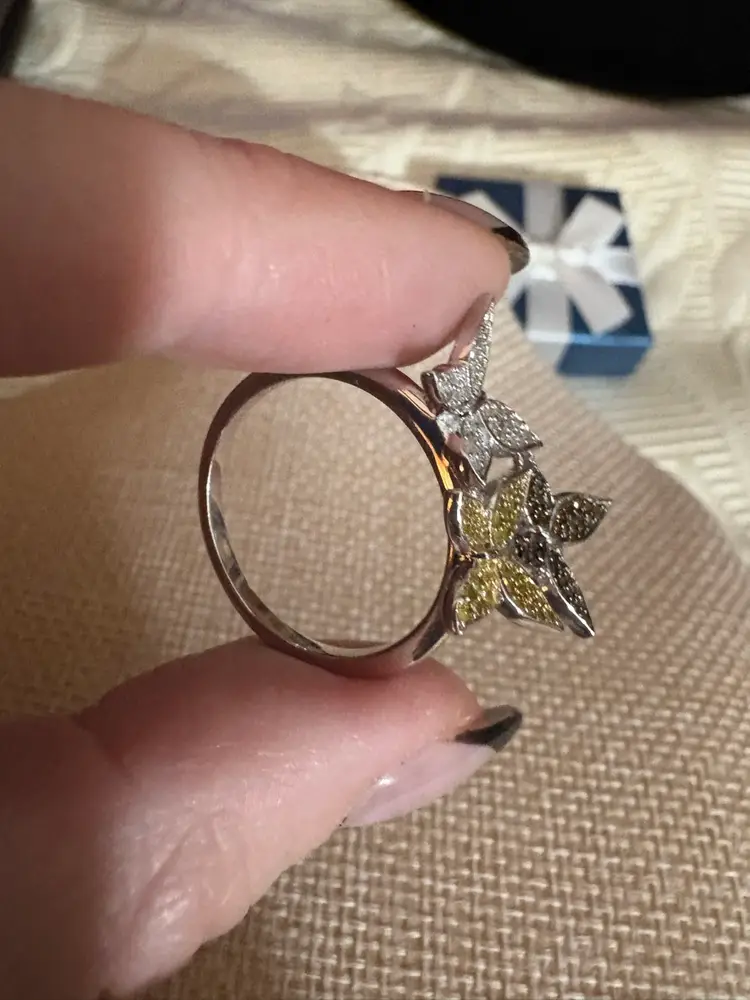 Butterfly Trio Sterling Silver Diamond & Gemstone Ring. New. Size 10