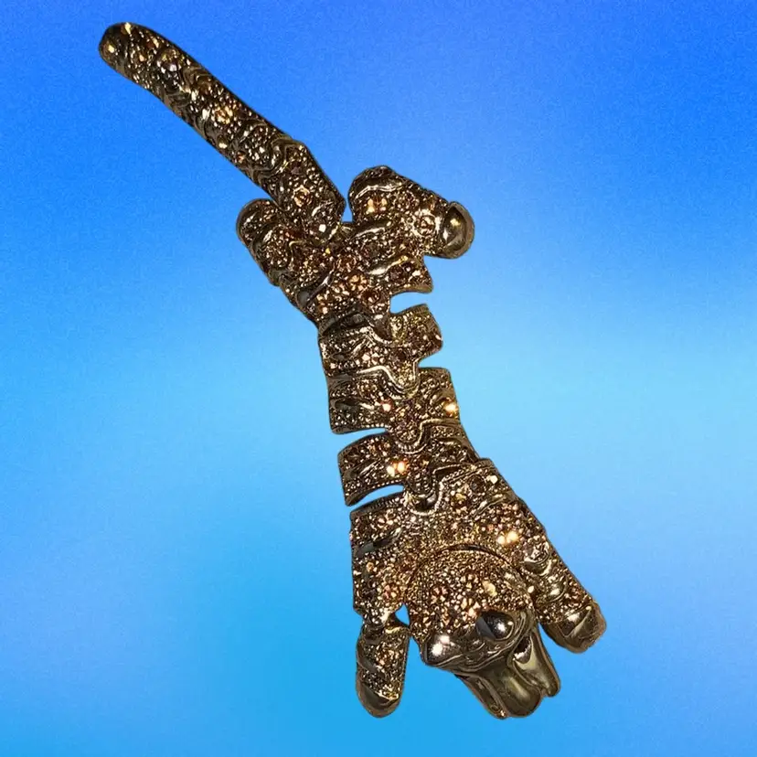Vintage Gold Tone Articulated Tiger/ Jaguar Shoulder Brooch With Rhinestones