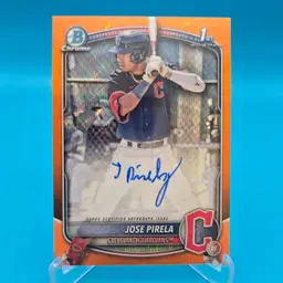 Jose Pirela 2025 Bowman Chrome Prospect 1st Bowman Auto Orange Wave 13/25 Cleveland Guardians