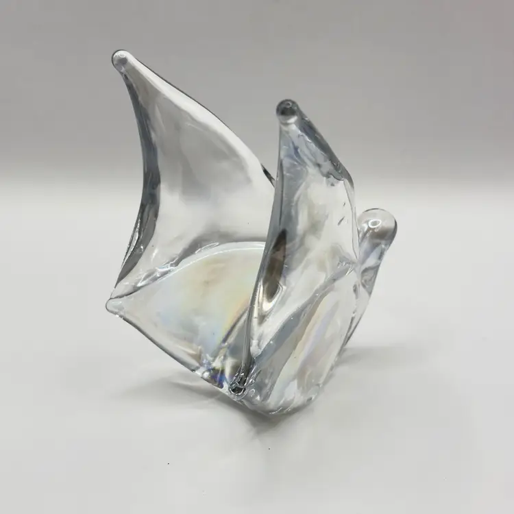Vintage Butterfly Art Glass Paperweight Figurine, Elegant Clear Crystal Butterfly Sculpture, Unbranded