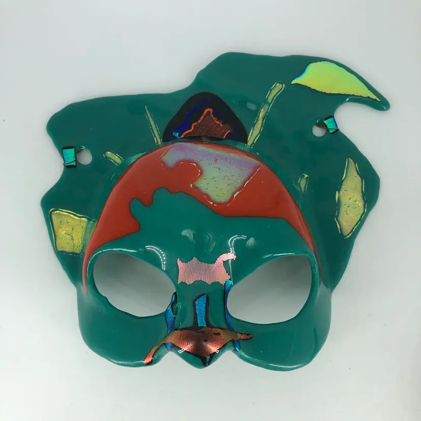 Hand-Blown Dichroic Art Glass Face Mask Hangable Decor