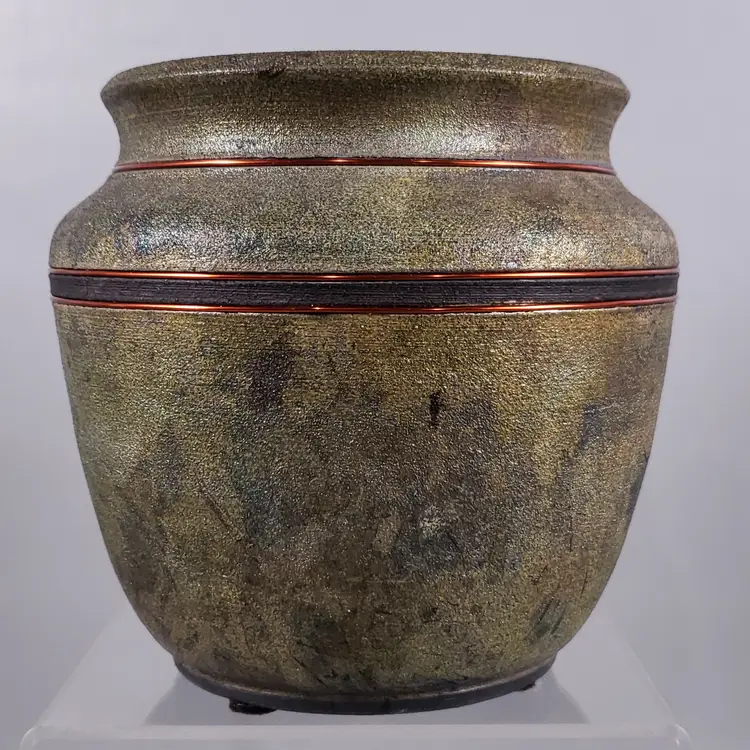 Vintage SIGNED COLLIS GLASPY Raku Copper Studio Art Pottery VASE POT PLANTER
