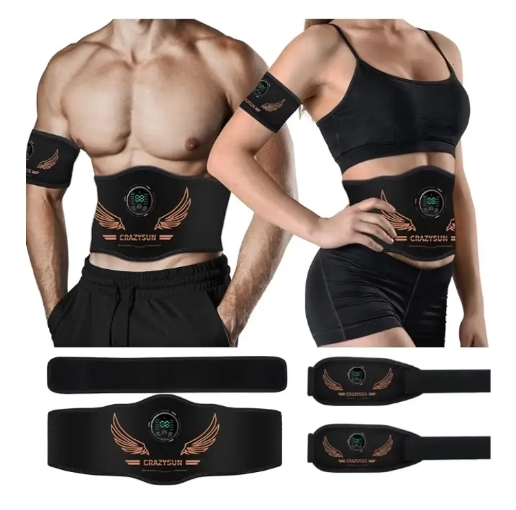 CrazySun EMS Ab Stimulator Belt Set w/ Arm Bands TENS Muscle Toner | New Sealed