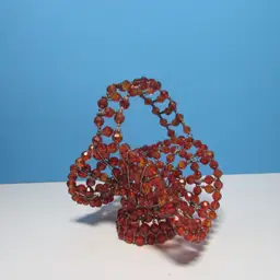 vintage amber beaded safety pin basket with handle Easter fall decor 6"