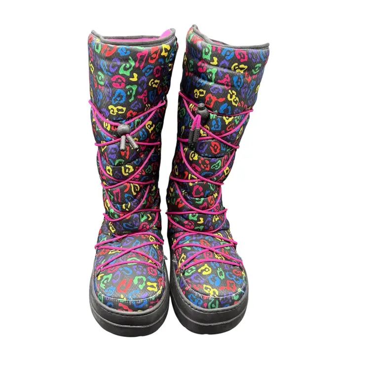 Crocs Kosmo Tall Mid Calf Leopard Multicolored Y2K Pink Puffy Snow Boots Sz 10