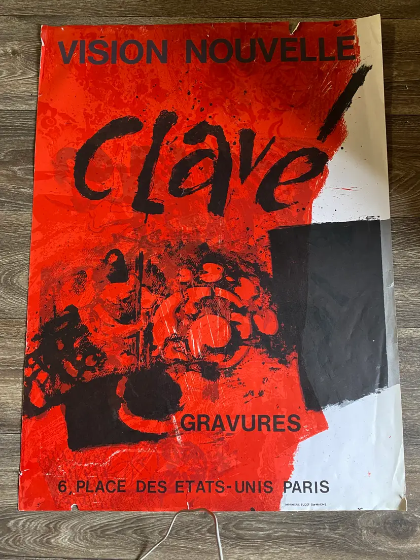 Clave art exhibit poster - see photos for damage - 22 wide x  29 1/2 tall