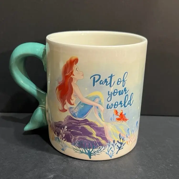 Disney Princess The Little Mermaid Ariel 20oz Mug Under the Sea/Part of Your World Mermaid Tail Handle ~4.25” x 4” x 5.75”