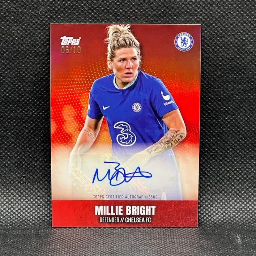 Millie Bright 2023 Topps Chelsea Team Set Red /10 Autograph Chelsea Soccer Card
