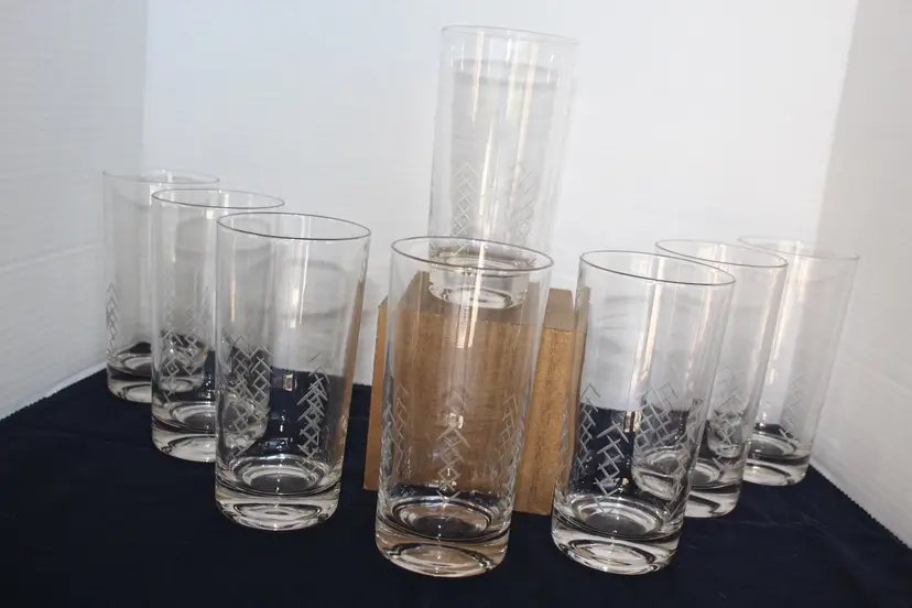 Vintage Set Of 8 Picket Javit Cut Crystal Clear Glass Tumblers 5 5/8 In MCM