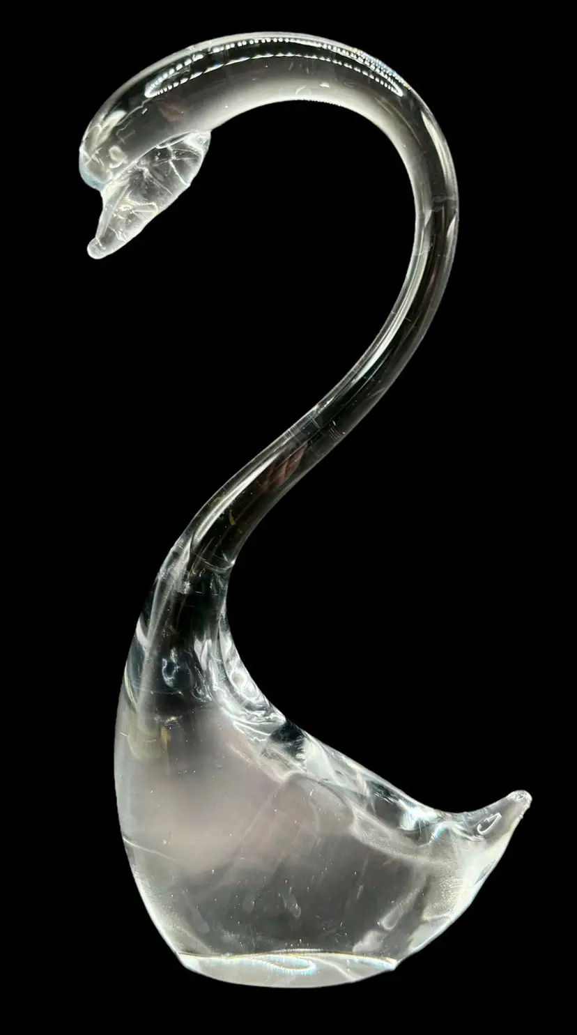 Signed Lyn Vintage Studio Art Glass Swan Bird Figurine Sculpture Clear 1980 8”