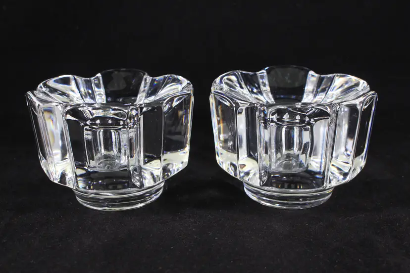 Set of 2 Orrefors Sweden Corona Crystal Candlestick Holder By Lars Hellsten