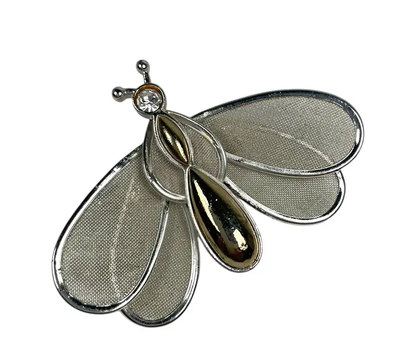 Moth Butterfly Bobble Wing Silver Toned Brooch