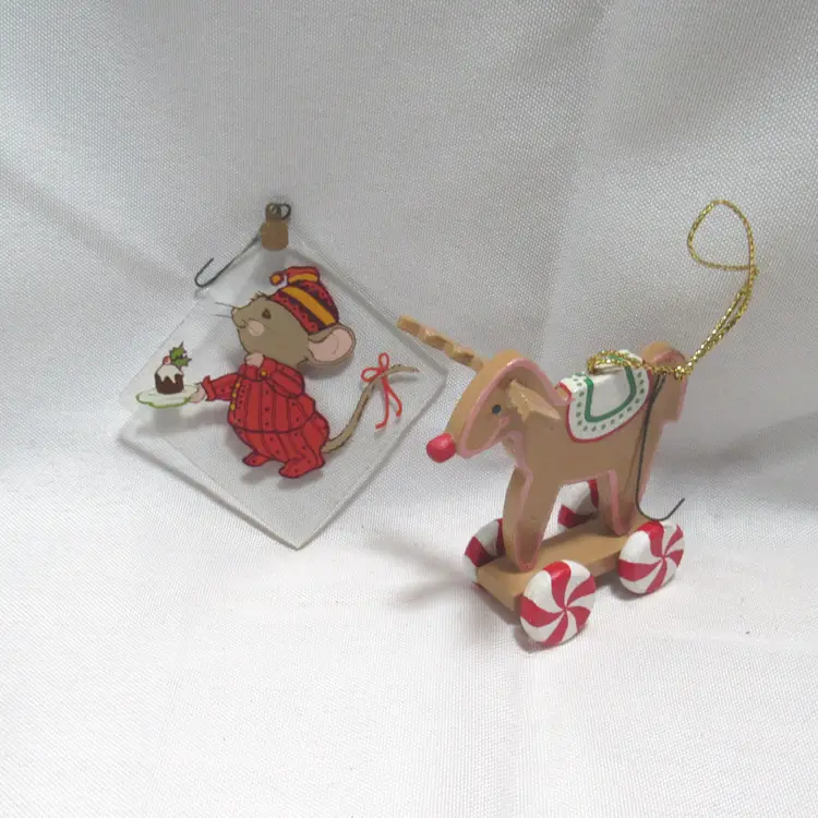 2 Assorted Christmas Ornaments  Wood & Glass