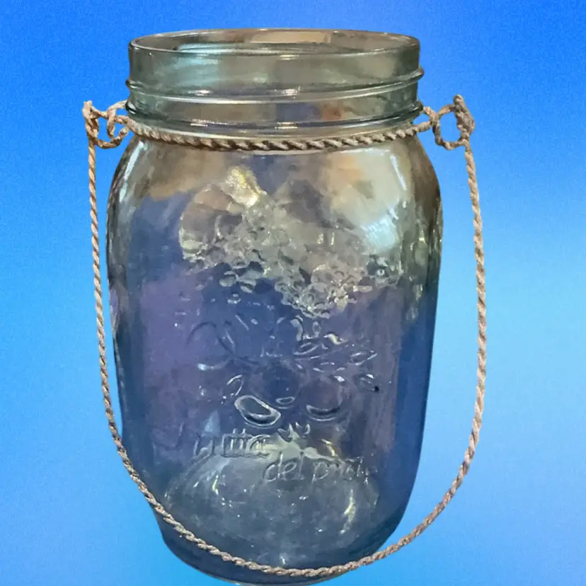 Mason Jar W/ Fruit Embossed With Wire Bail Handle