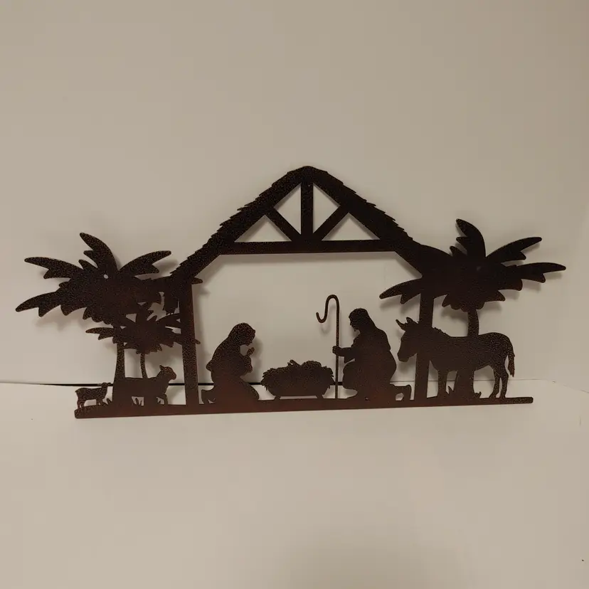 Metal Manger Scene. 2nd Listing. I have 2. Dimensions: W 16.25, H 7.75