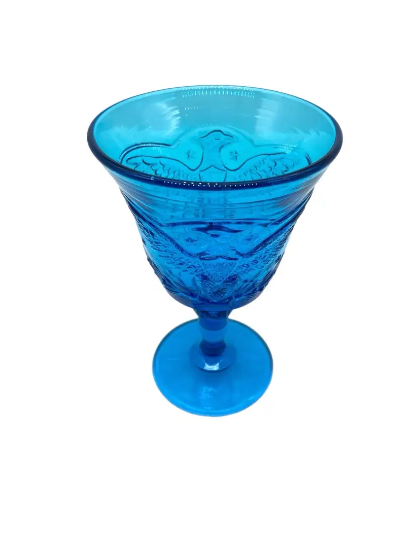 L.E.Smith Heritage Blue Eagle And Stars Blue Water Goblet