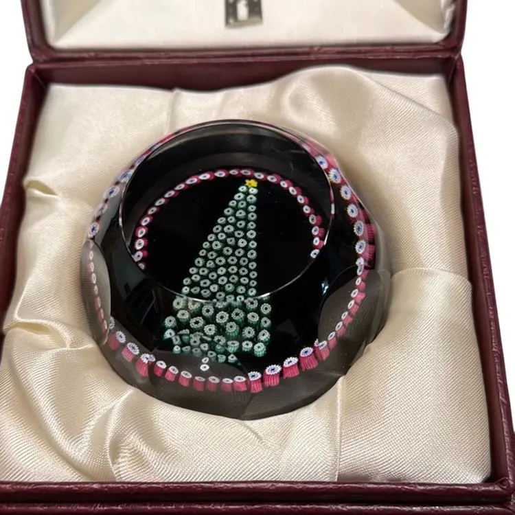 1982 Whitefriars Limited Edition 56/500 “Christmas Tree” for Marshall Fields Crystal Art Glass Paperweight - In Original Box
