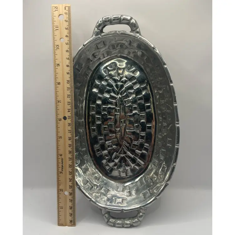 Mexican Cast Pewter Basket Weave Platter/Decor, 11 3-4” X 6 1/2” Oval