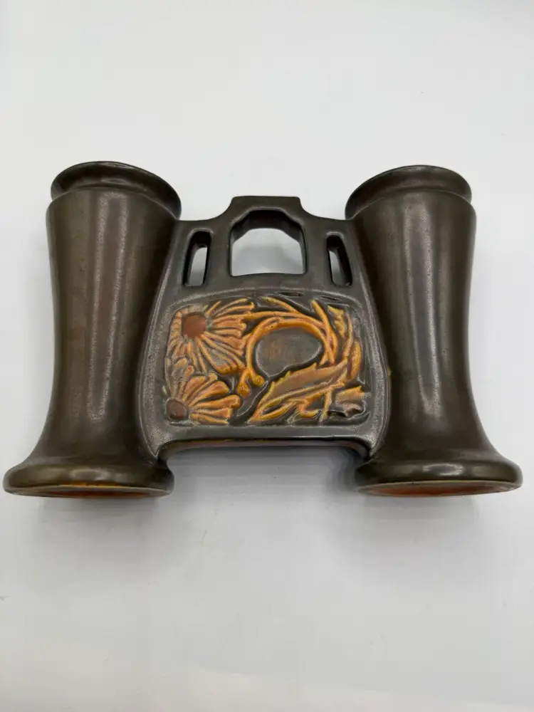 Roseville Rosecraft Panel Brown Double Bud Vase Vintage Rare