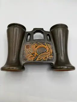 Roseville Rosecraft Panel Brown Double Bud Vase Vintage Rare