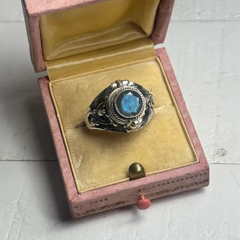 Sterling Silver Labradorite Poison Ring Size 8.75