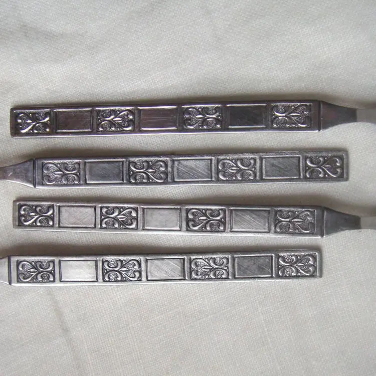 Vintage Stainless Japan Set of 4 Small Dessert Forks Retro Pattern