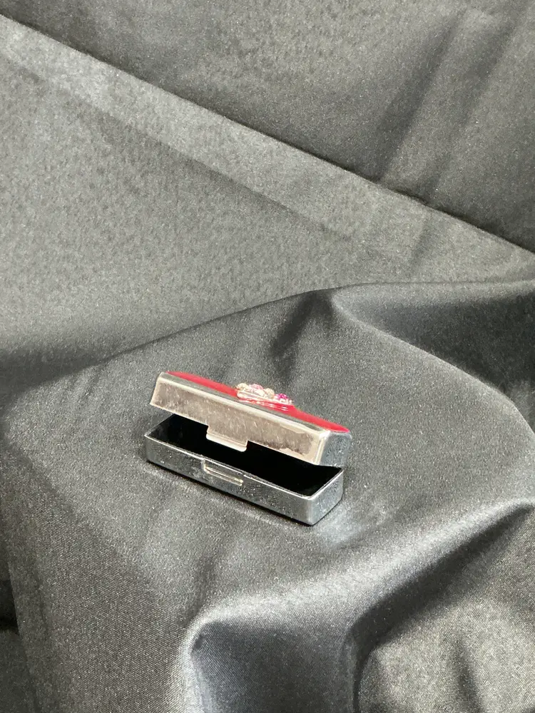 Lipstick Case Red Enamel Rhinestone Heart 1950s Lipstick Holder