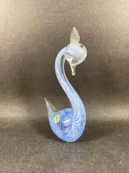 Vintage Murano Glass Blue Latticino Swan Figurine Italy