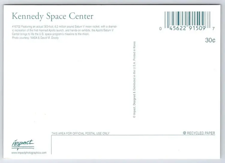 Postcard Kennedy Space Center Saturn V Moon Rocket Florida Apollo Launch