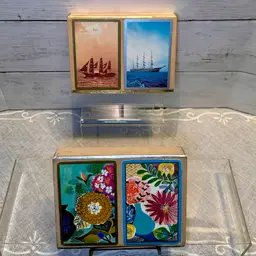 2 Vintage Double Deck Congress Playing Cards Ships & Floral Cel-U-Tone Finish