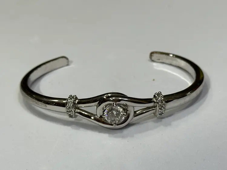 Avon Silver Eternal Promise Faux Diamond Classic Cuff Bracelet