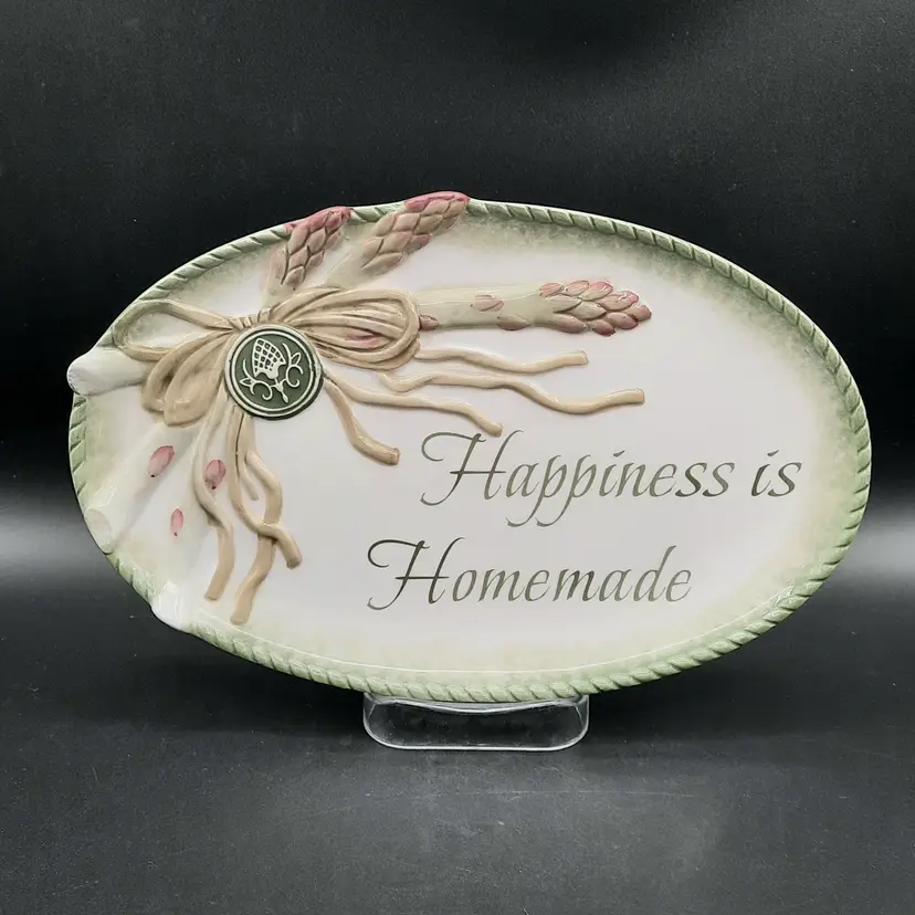 Fitz & Floyd Giardino "Happiness is Homemade" Asparagus Sentiment Tray Decor